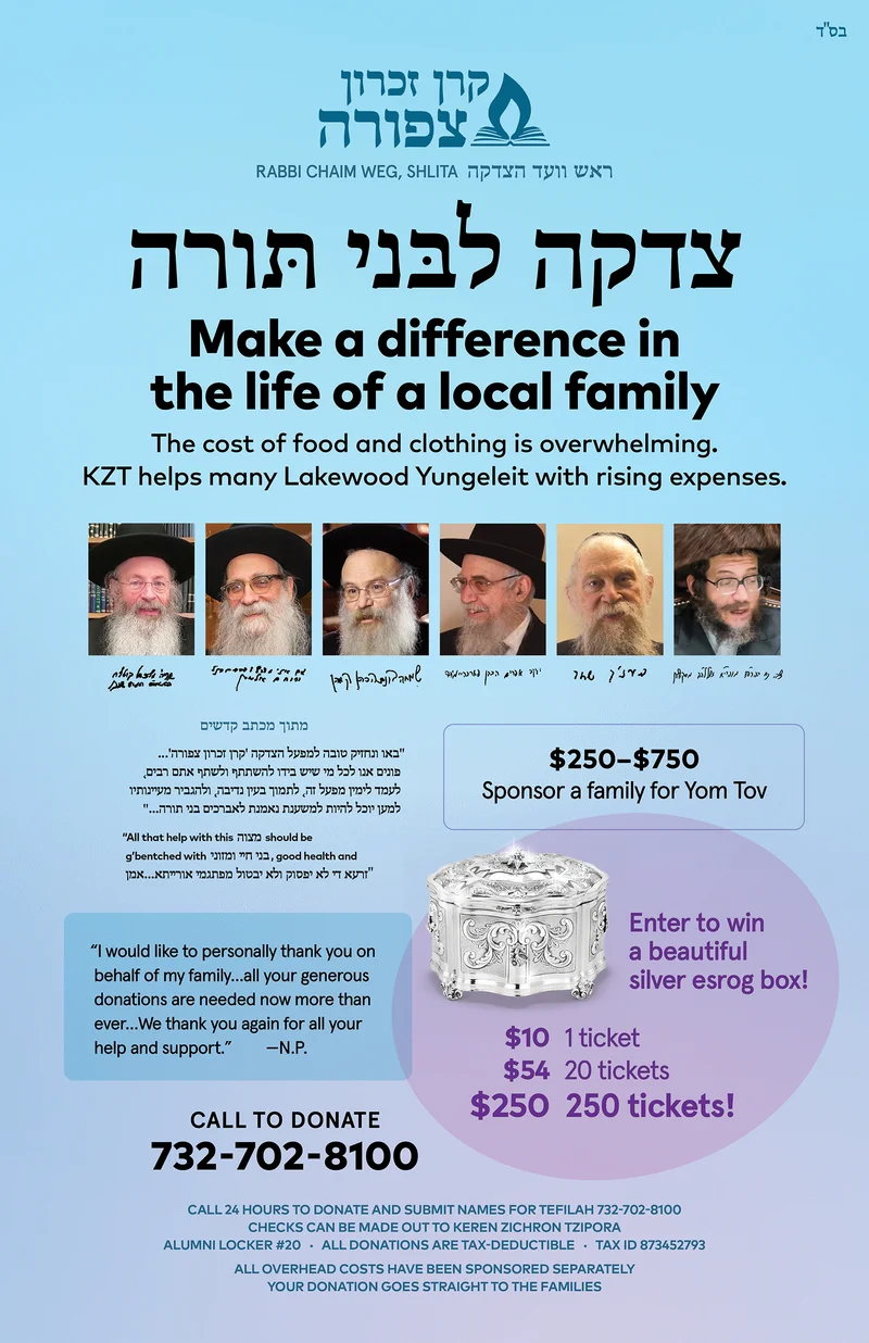 Yom Tov Family Sponsorship and Esrog Box Drawing